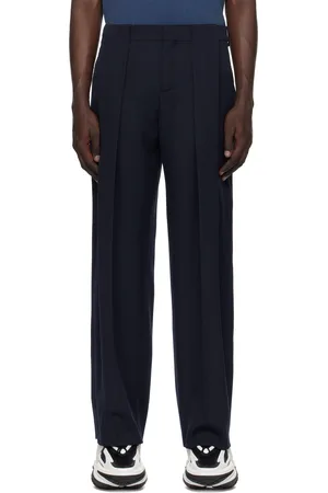 Balmain Pantalon bleu marine en grain de poudre à plis