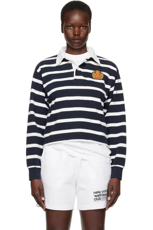 Sporty & Rich Polo de rugby bleu marine et blanc à armoiries NY