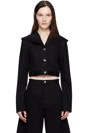 Alaïa Blouson écourté noir en denim à capuche