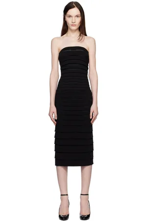 Alaïa Robe midi sans bretelles noire en tricot texturé