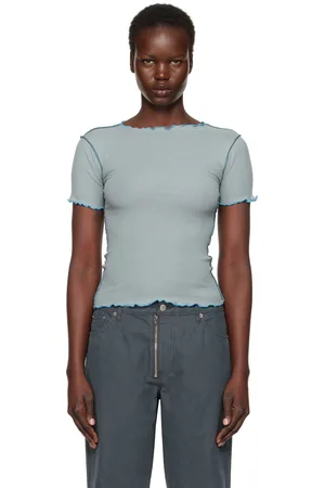 Baserange T-shirt bleu à ornements cousus Vein