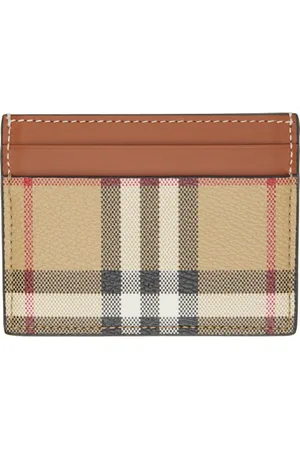 Burberry Porte-carte beige et brun à carreaux