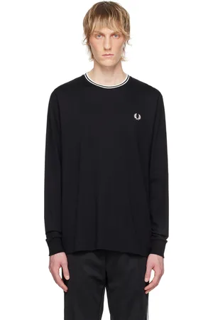 Fred Perry T-shirt à manches longues noir à garniture à rayure