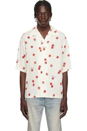 AMIRI Chemise de bowling blanc cassé à motifs à dés et à logos