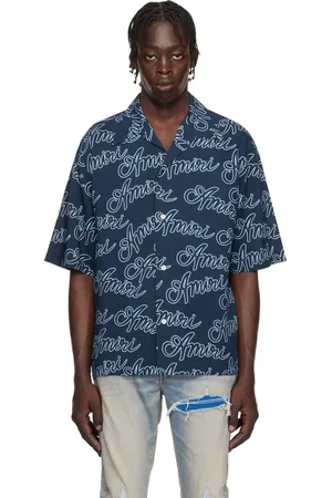AMIRI Chemise de bowling bleu marine à logos manuscrits