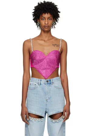 AREA Camisole graphique rose à ornements en verre taillé