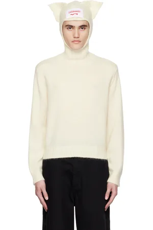 Charles Jeffrey Loverboy Pull blanc cassé à capuche de style passe-montagne à appliqués à oreille