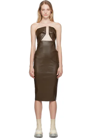 Rick Owens Robe midi Prong brune en denim