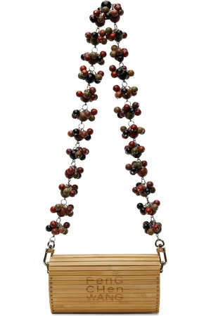 Feng Chen Wang Sac en forme de cœur beige en bambou à bandoulière à perles