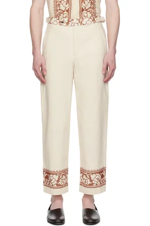 BODE Pantalon blanc cassé à motif fleuri