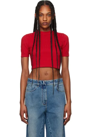Balmain T-shirt rouge à motif à logo en tricot jacquard