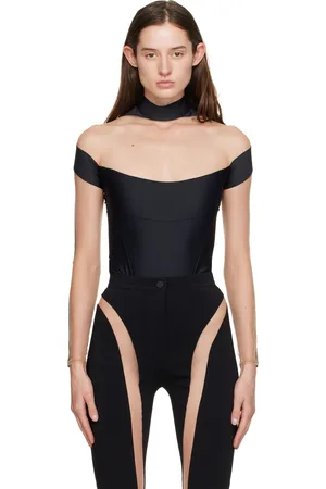 MUGLER Justaucorps noir à panneaux en tulle