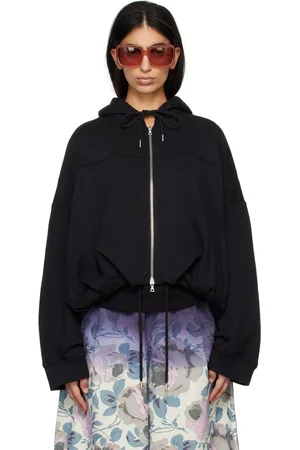 DRIES VAN NOTEN Pull à capuche noir à cordon coulissant