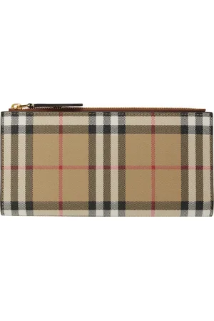 Burberry Grand portefeuille beige à carreaux