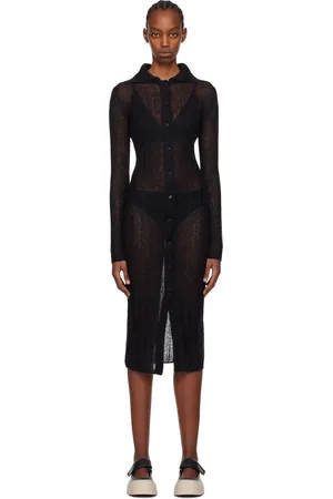 Kenzo Robe midi noire en tricot semi-transparent à écusson à logo