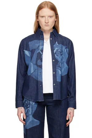 Kenzo Chemise bleue en denim à image de rose