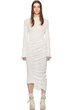 Issey Miyake Robe midi blanc cassé à fronces Ambiguous