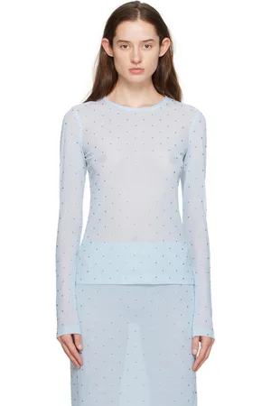 Anna Sui T-shirt à manches longues bleu à pierres du Rhin