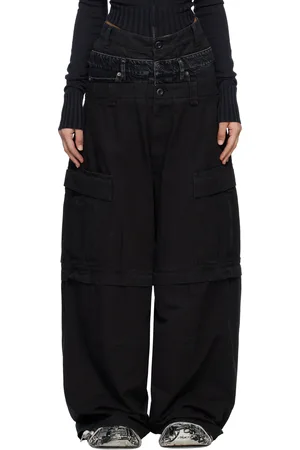 Balenciaga Pantalon cargo étagé noir transformable en short