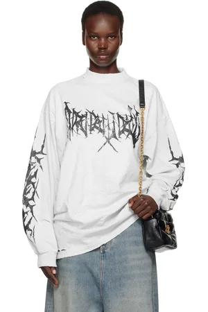 Balenciaga T-shirt à manches longues blanc cassé à logos AI Metal