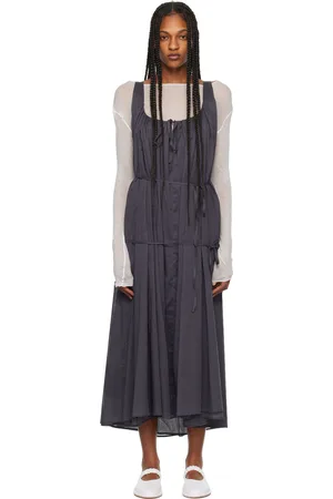 AMOMENTO Robe longue bleu marine à fronces
