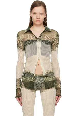 Jean Paul Gaultier Chemise vert et blanc cassé à imprimé de cartouche - Évidemment