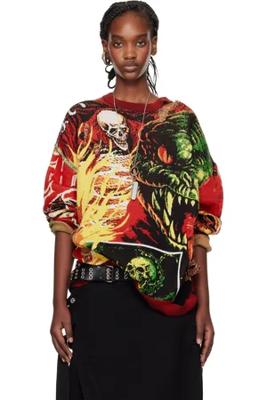 LU’U DAN Pull asymétrique multicolore à images en jacquard