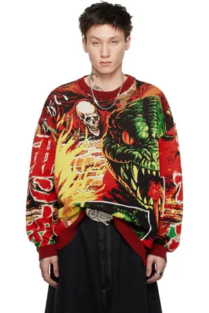 LU’U DAN Pull asymétrique multicolore à images en jacquard