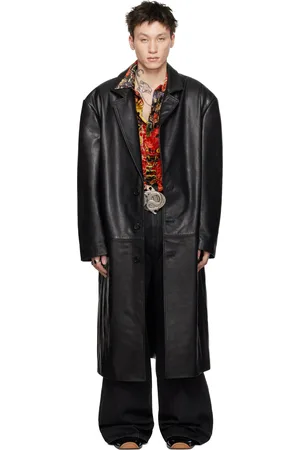 LU’U DAN Manteau de style Crombie noir en cuir