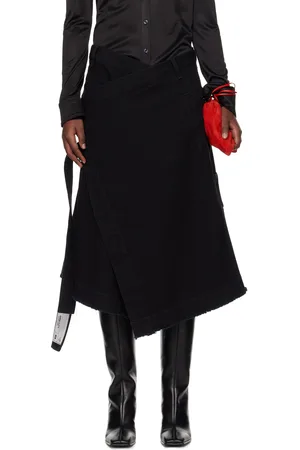 LU’U DAN Jupe midi de style tablier noire en denim