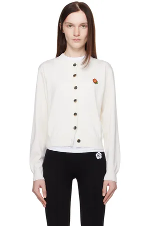 Kenzo Cardigan blanc cassé à col ras du cou et à logo Pop brodé