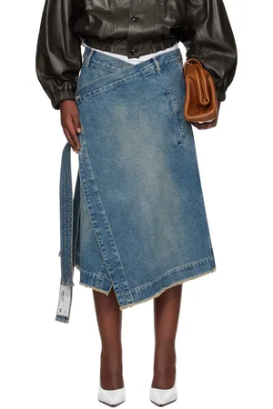 LU’U DAN Jupe midi de style tablier bleue en denim