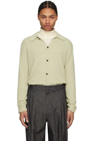 LE 17 SEPTEMBRE Chemise verte en tricot de fil bouclé à boutons