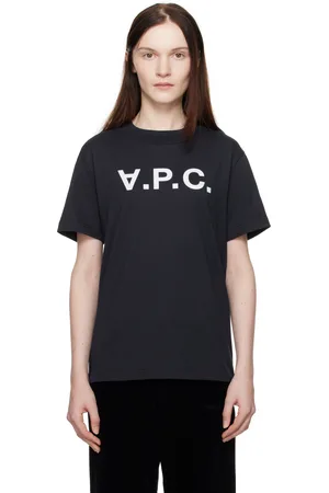 A.P.C. T-shirt bleu marine à coupe classique et à grand à logo V.P.C.