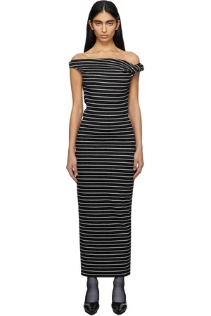 Msgm Robe midi noir et blanc à rayures