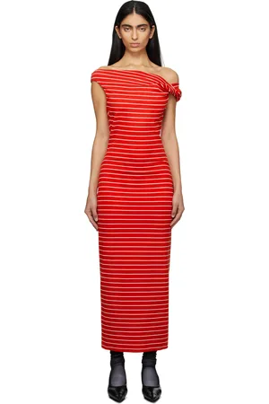 Msgm Robe midi rouge et blanc à rayures