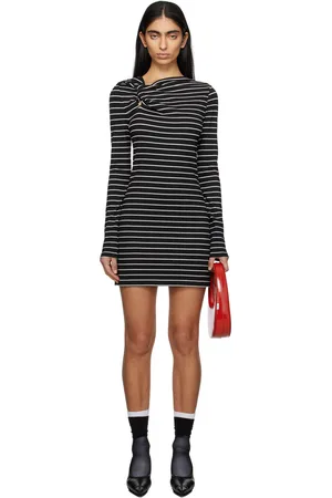 Msgm Robe courte noir et blanc à rayures