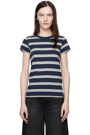 RAG&BONE T-shirt bleu marine en coton flammé à rayures