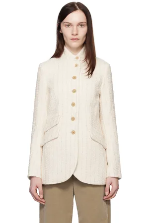 RAG&BONE Veston long Slade blanc cassé en tweed