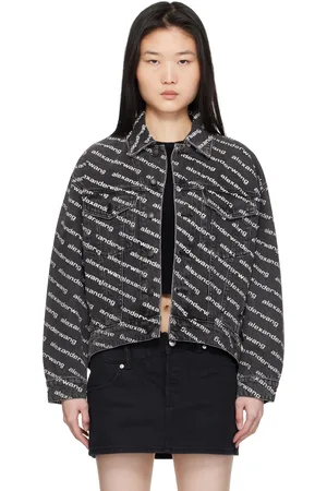Alexander Wang Blouson noir en denim à logos et à ourlet allongé à l