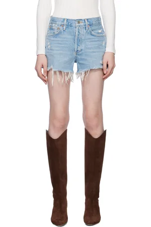 AGOLDE Short rétro Parker bleu en denim à revers effilochés