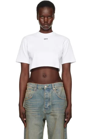 OFF-WHITE T-shirt écourté blanc en jersey côtelé à logo