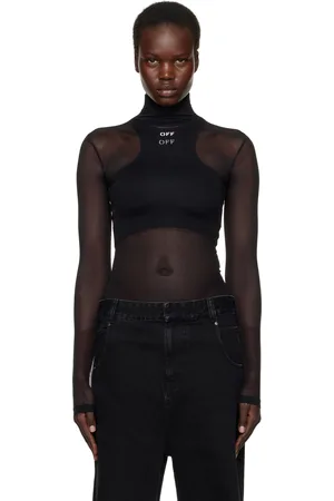 OFF-WHITE Col roulé à manches longues noir en filet à logo