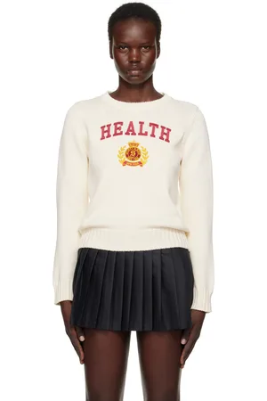 Sporty & Rich Pull blanc cassé en tricot à armoiries NY Health