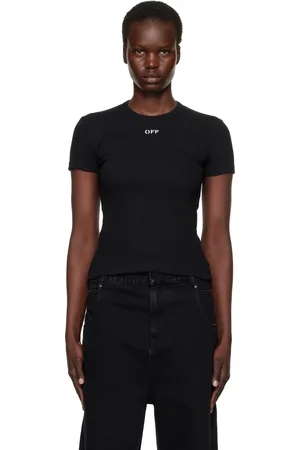 OFF-WHITE T-shirt noir en jersey côtelé à logo