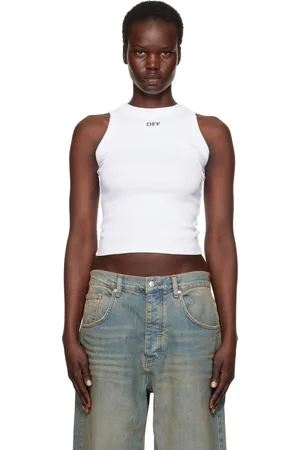 OFF-WHITE Débardeur blanc en jersey côtelé à logo et à couture arrondie