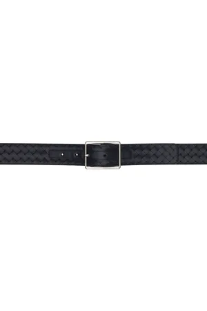 Bottega Veneta Ceinture noire en cuir tissé façon intrecciato piccolo