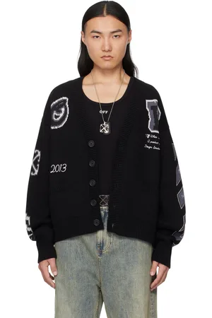 OFF-WHITE Cardigan de style collégial noir en tricot