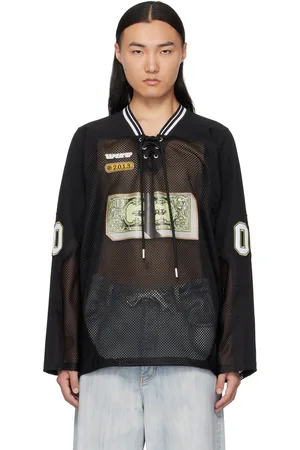 OFF-WHITE T-shirt de hockey à manches longues noir en filet à image de billet de banque