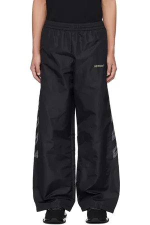 OFF-WHITE Pantalon de survêtement noir en faille de nylon à rayures diagonales